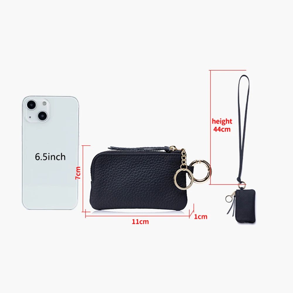 Genuine Leather Keychain Wallet Mini Card Holder with Zipper Coin Pouch