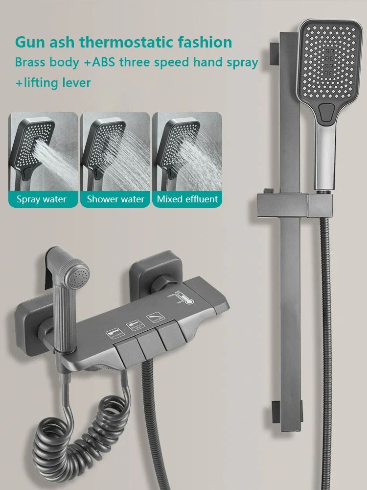 Modern Grey Piano-Key Digital Display Shower System – 2-Way Wall Mounted Shower Set with Tub Spout