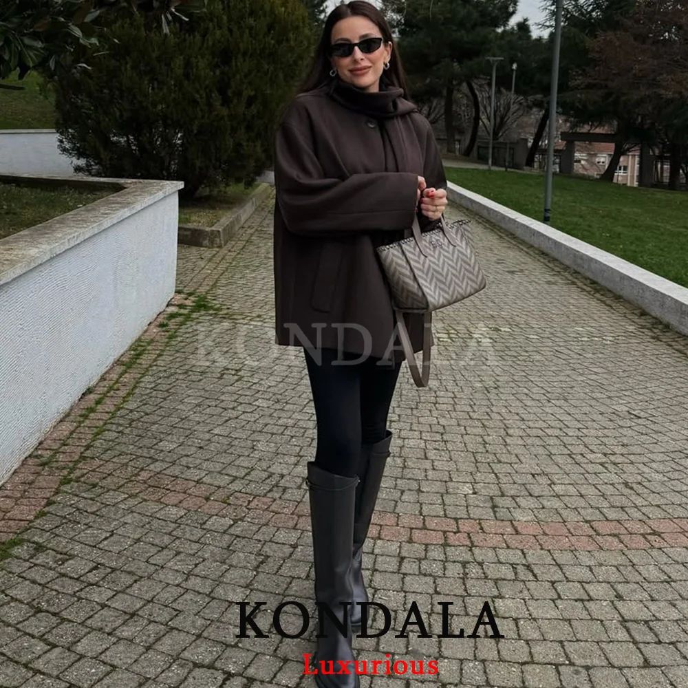 Chocolate Brown Scarf Jacket for Women Loose Fit Thick Warm Winter Coat