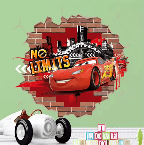 3D Cars Wall Stickers Lightning McQueen Kids Room Cartoon Decals