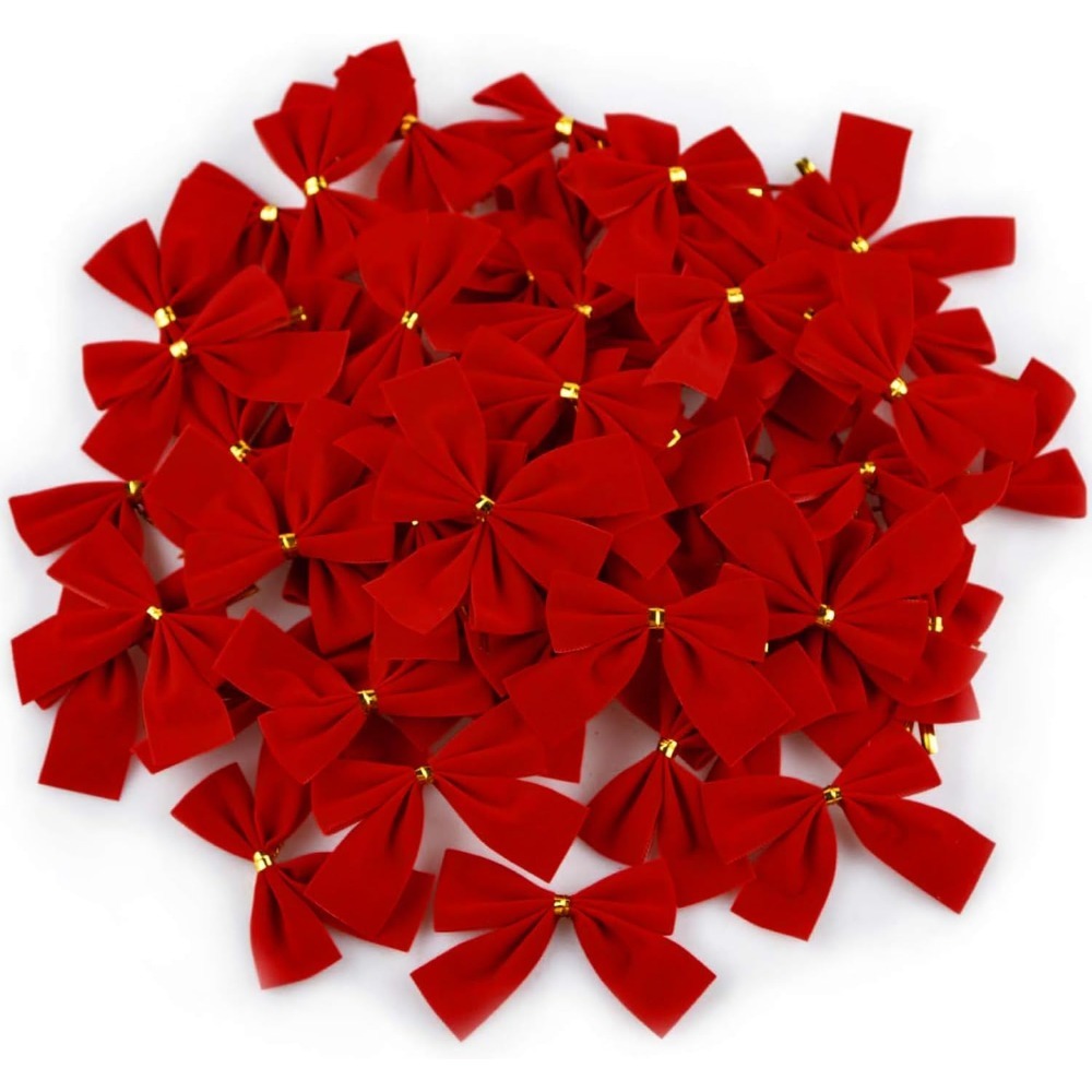 Red Gold Mini Christmas Bow, Xmas Tree Bowknot for Home Decoration, Wedding Decor Navidad, DIY Gift for New Year Party