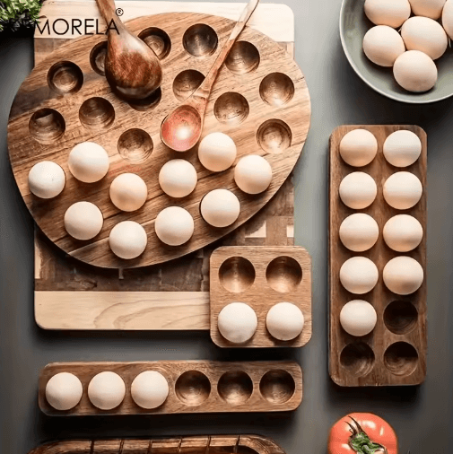 KEMORELA Modern Wooden Egg Storage Box with Multi-Compartment Design