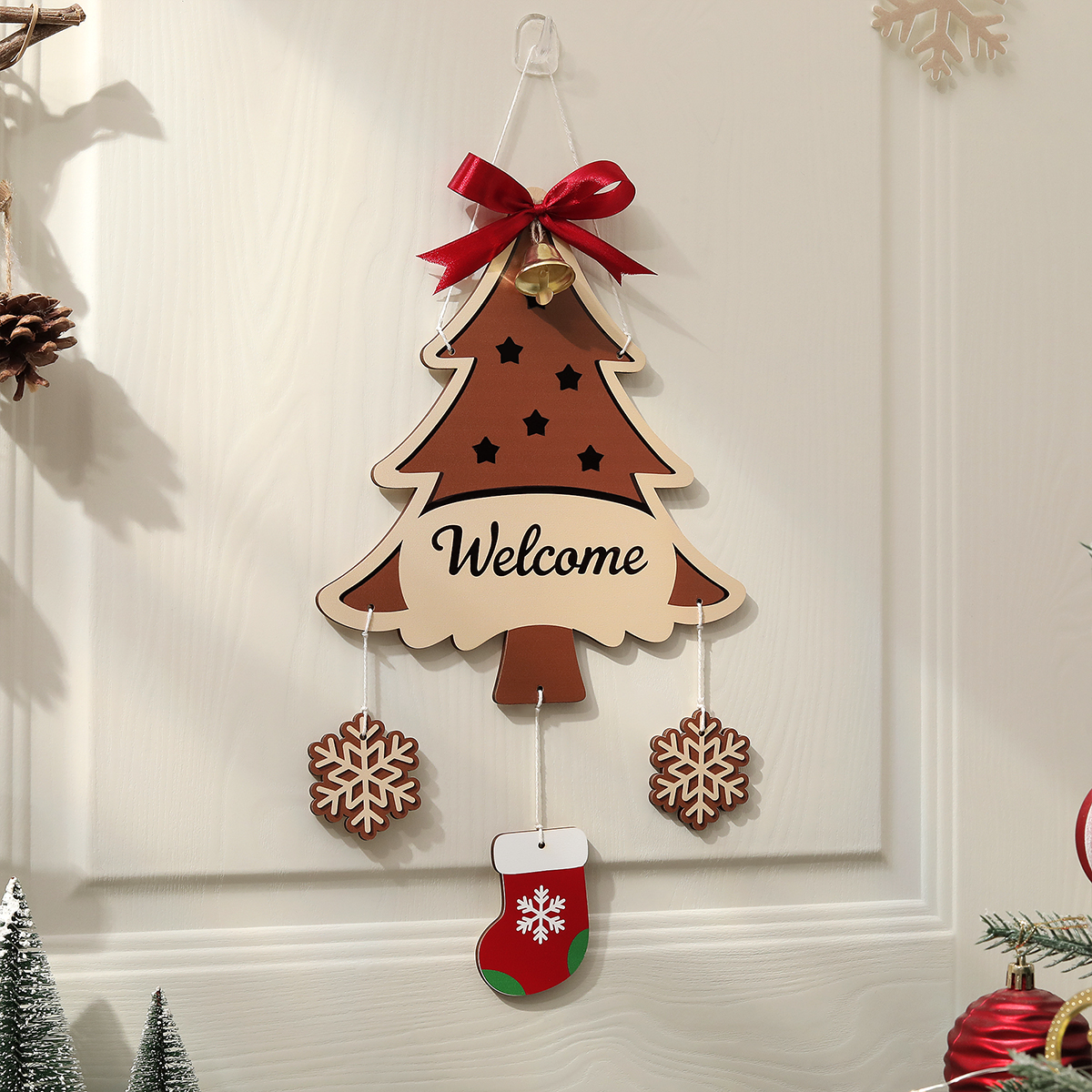 Christmas Wooden Hanging Party Background, Wall Decoration Old Man Reindeer Socks, Christmas Tree Hanging Ornament
