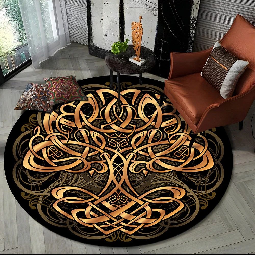 Viking Tree of Life Round Area Rug Non Slip Decorative Floor Mat