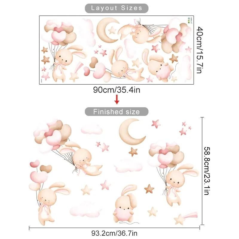 Whimsical Architectural Pink Bear and Balloon Nursery Wall Decals