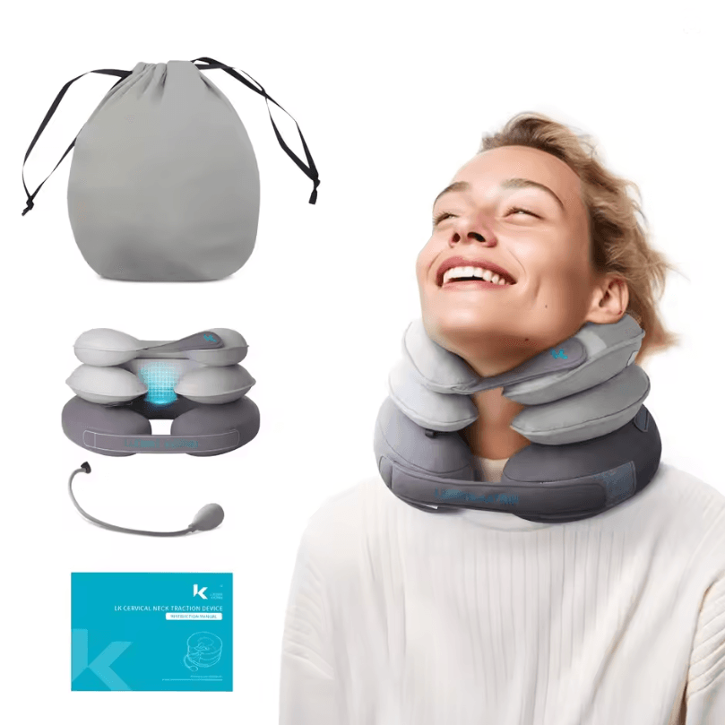 CerviEase Inflatable Neck Traction Device Cervical Stretcher Pillow for Neck Decompression and Support