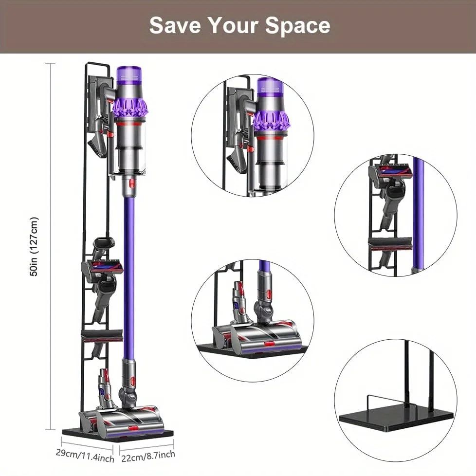 Sturdy Metal Vacuum Stand for Dyson V6–V11 - Space-Saving metal Dyson vacuum stand with Accessory Storage
