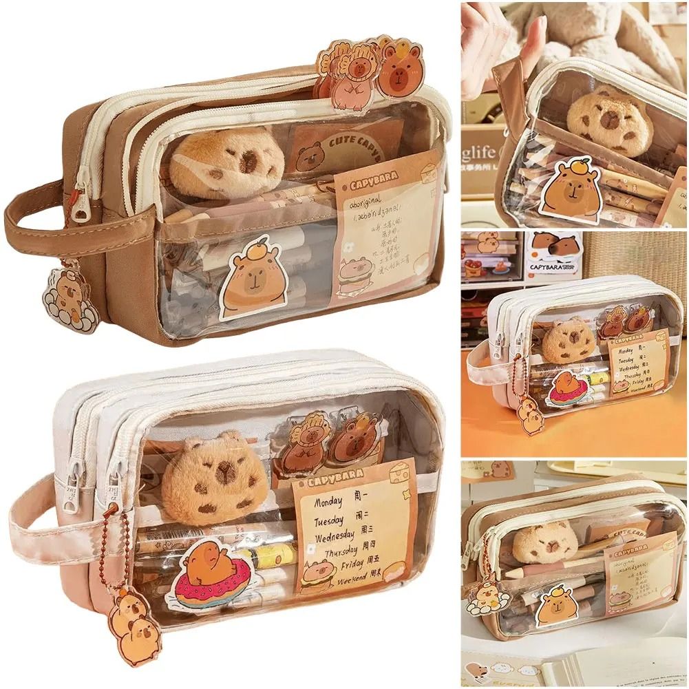 Capybara Kawaii Pencil Case with Compartments Cute Stationery Pouch