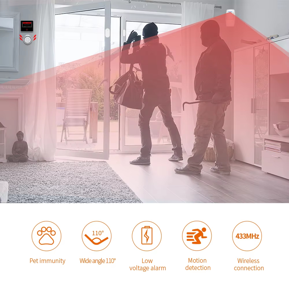 Human Infrared Motion Sensor, Smart Home Detector, Compatible with Wireless Security Alarm System, Works with Alexa