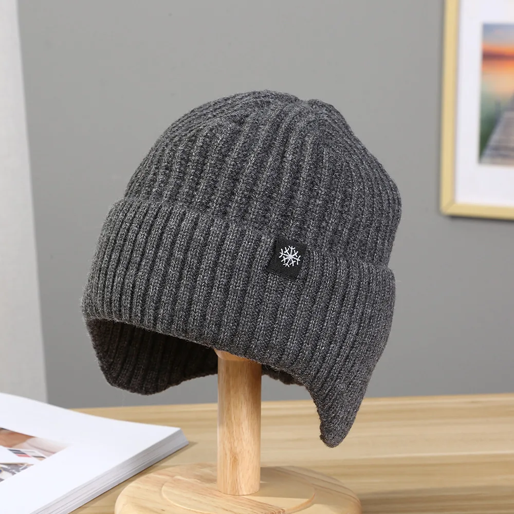 Cycling Ear Protection Men Winter Knitted Hat, Plush Warmth Peaked Cap, Faux Fur Lined Bomber Hats