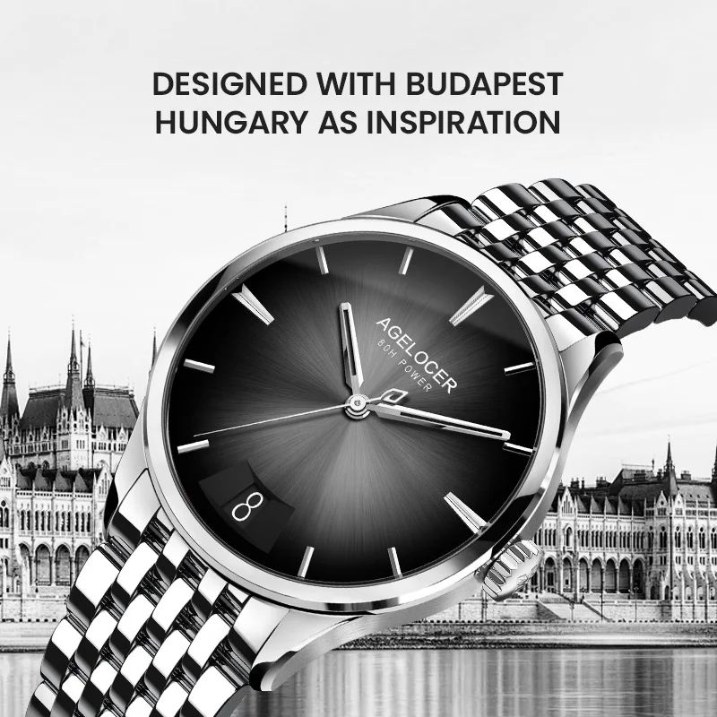 AGELOCER Budapest Automatic Big Calendar Steel Watch for Men