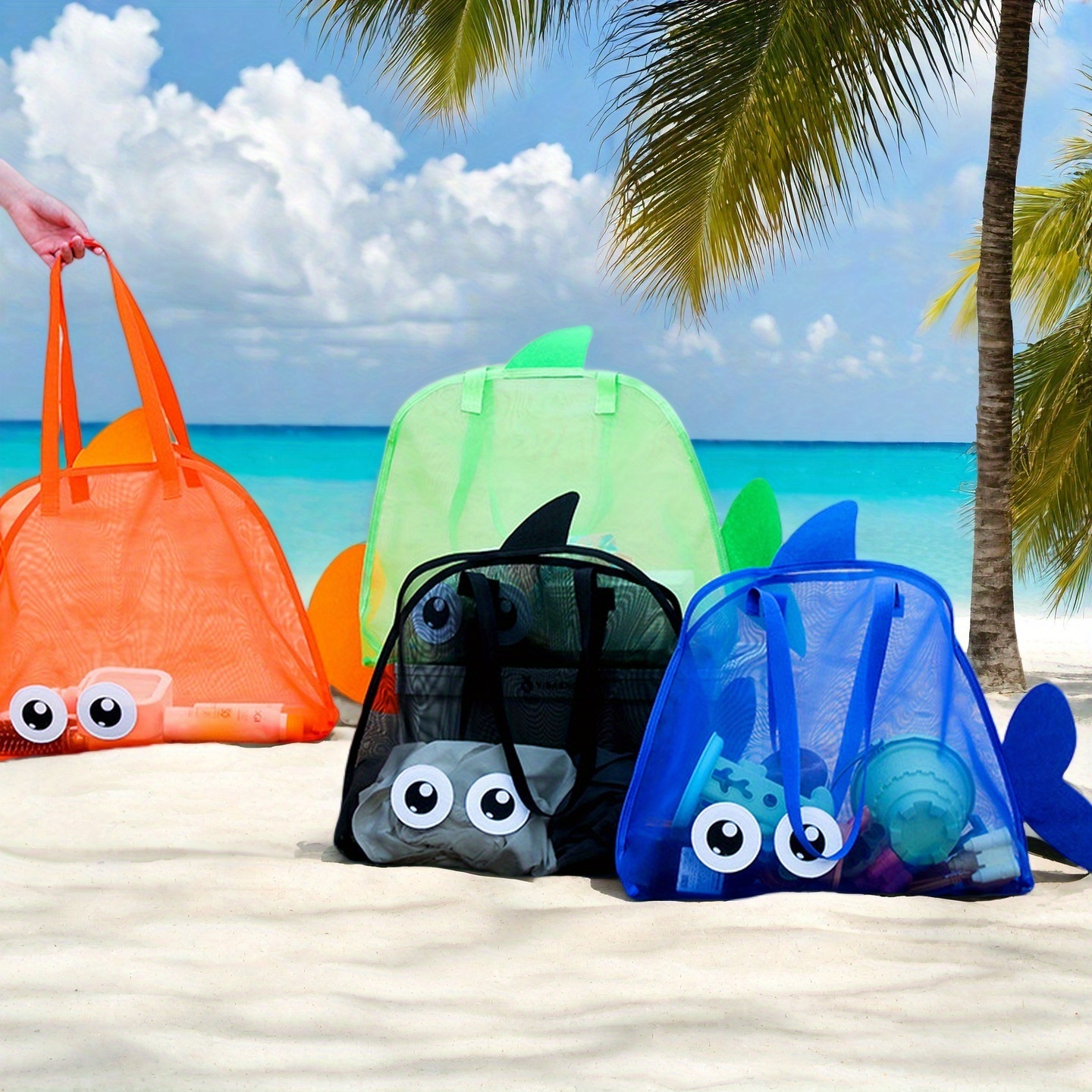 Mesh Beach Bag Large Beach Tote with Pockets for Sand Free Storage & Family Essentials