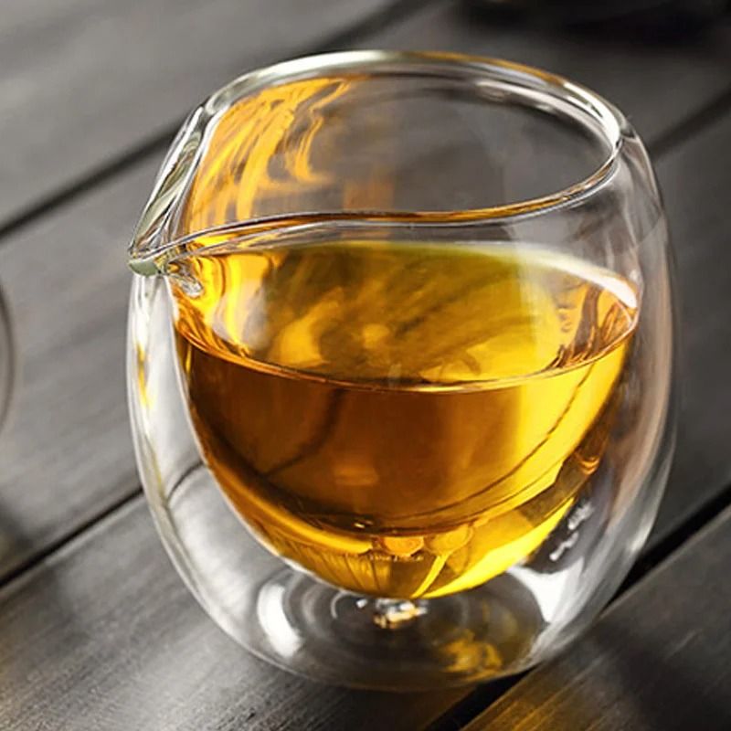 Handmade 200ml Double Wall Glass Tea Cup and Chahai Pitcher
