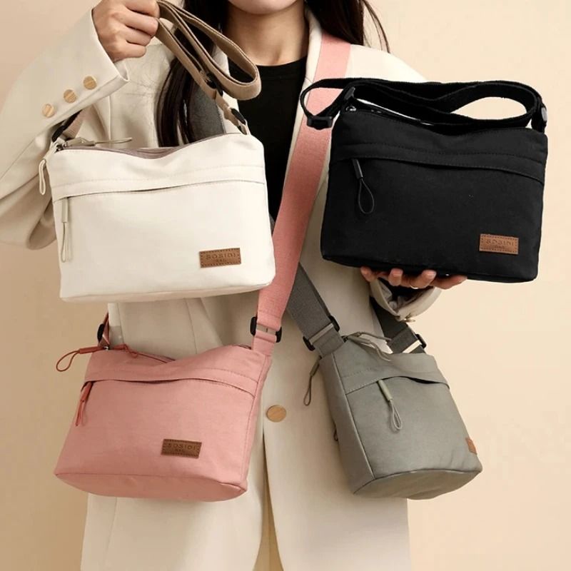 Womens Canvas Crossbody Bag with 3 Main Pockets and Adjustable Shoulder Strap