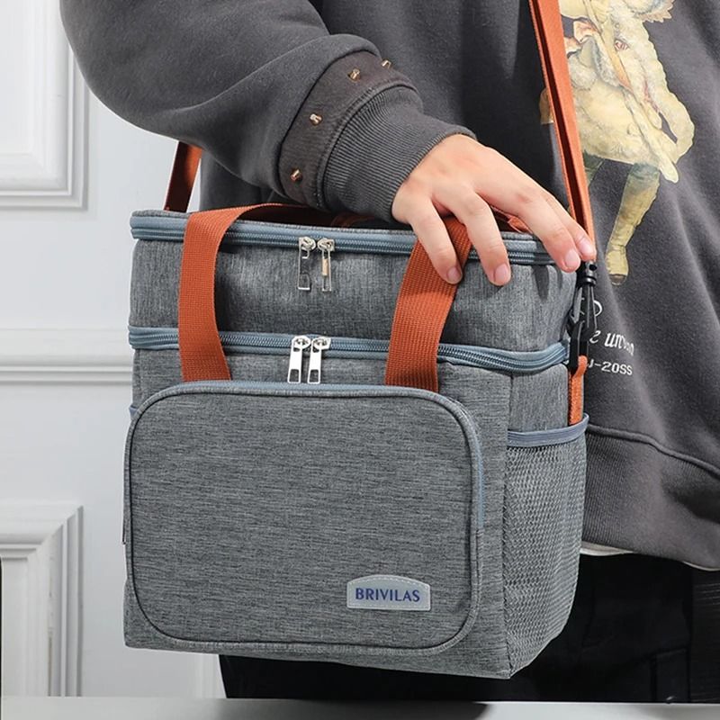 Double Layer Lunch Bag Large Capacity Insulated Cooler Tote