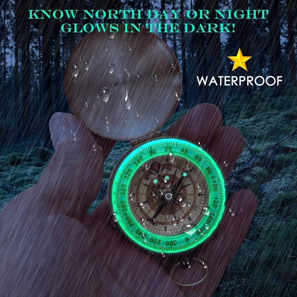Classic Pocket Compass  Glow in the Dark, Waterproof, Military-Grade Hiking & Camping Gear