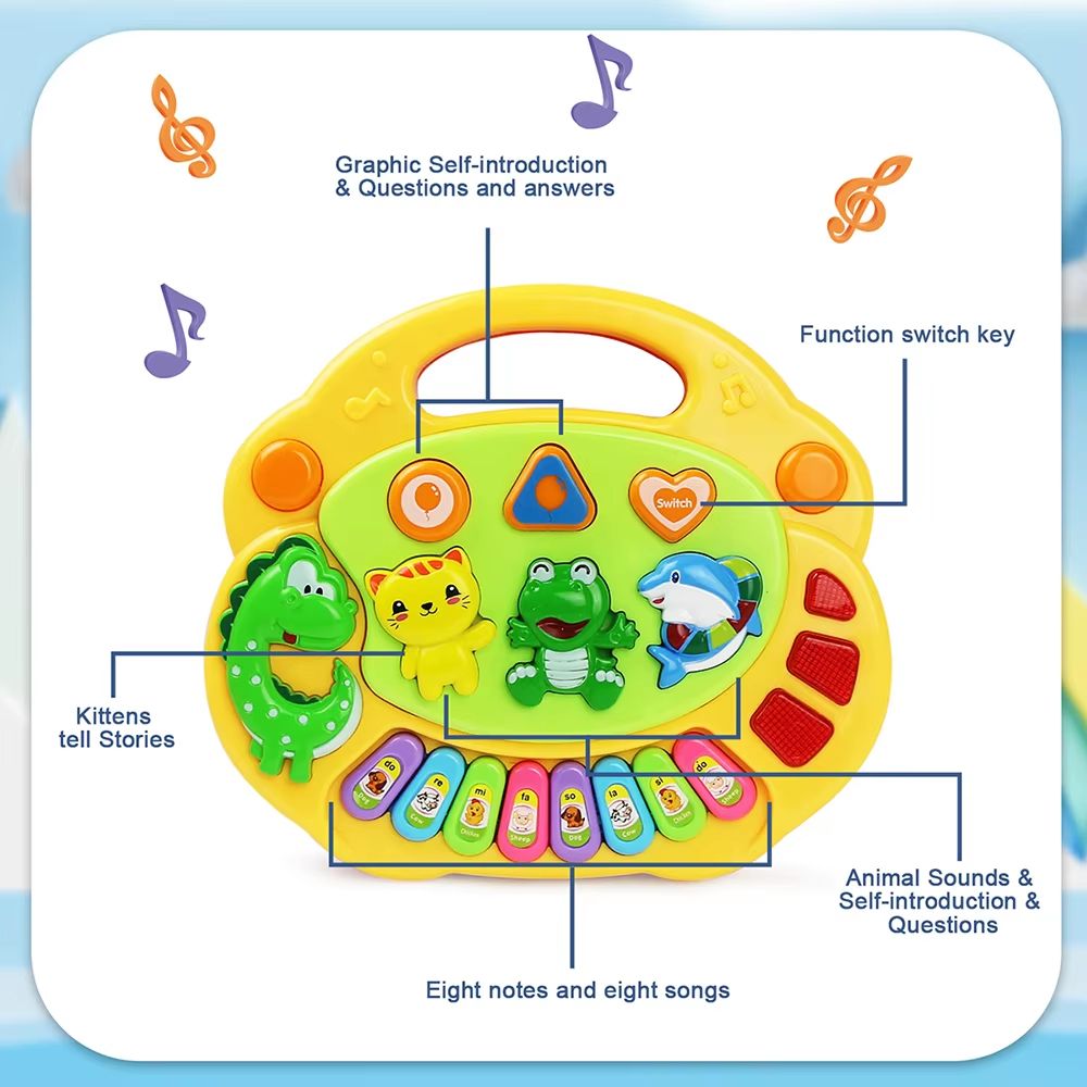 Kids Cartoon Piano Keyboard Game – Animal Sounds Flashing Lights Educational Instrument Toy