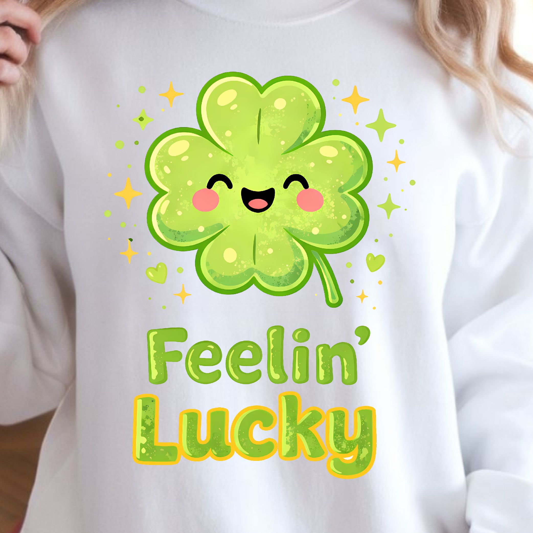 Feeelin' Lucky White Shirt, St. Patrick's Day T-Shirt, Lucky Vibes Tee