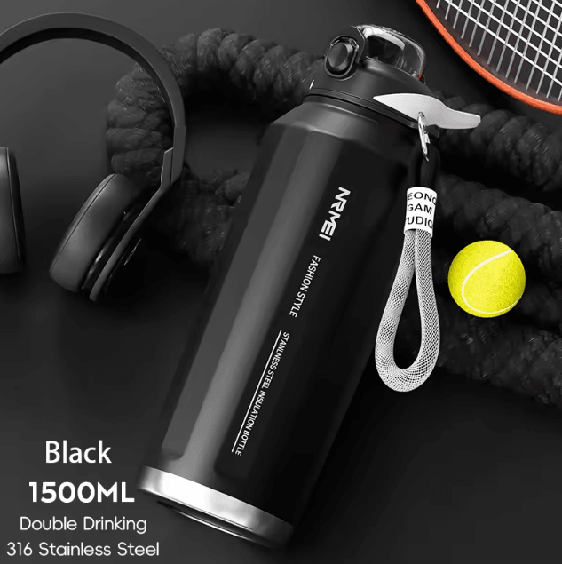 HydroCarry One-Button Thermos Bottle – Large Capacity Stainless Steel Vacuum Flask with Rope