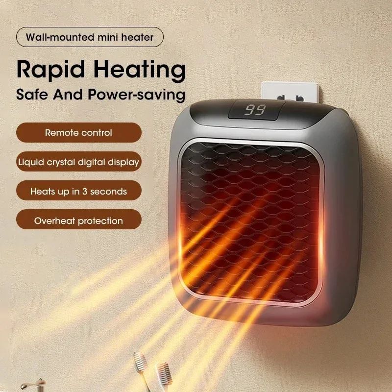 500W Wall-Mounted Electric Heater Mini Warm Air Blower Plug-in Hot Fan Radiator with Remote Control