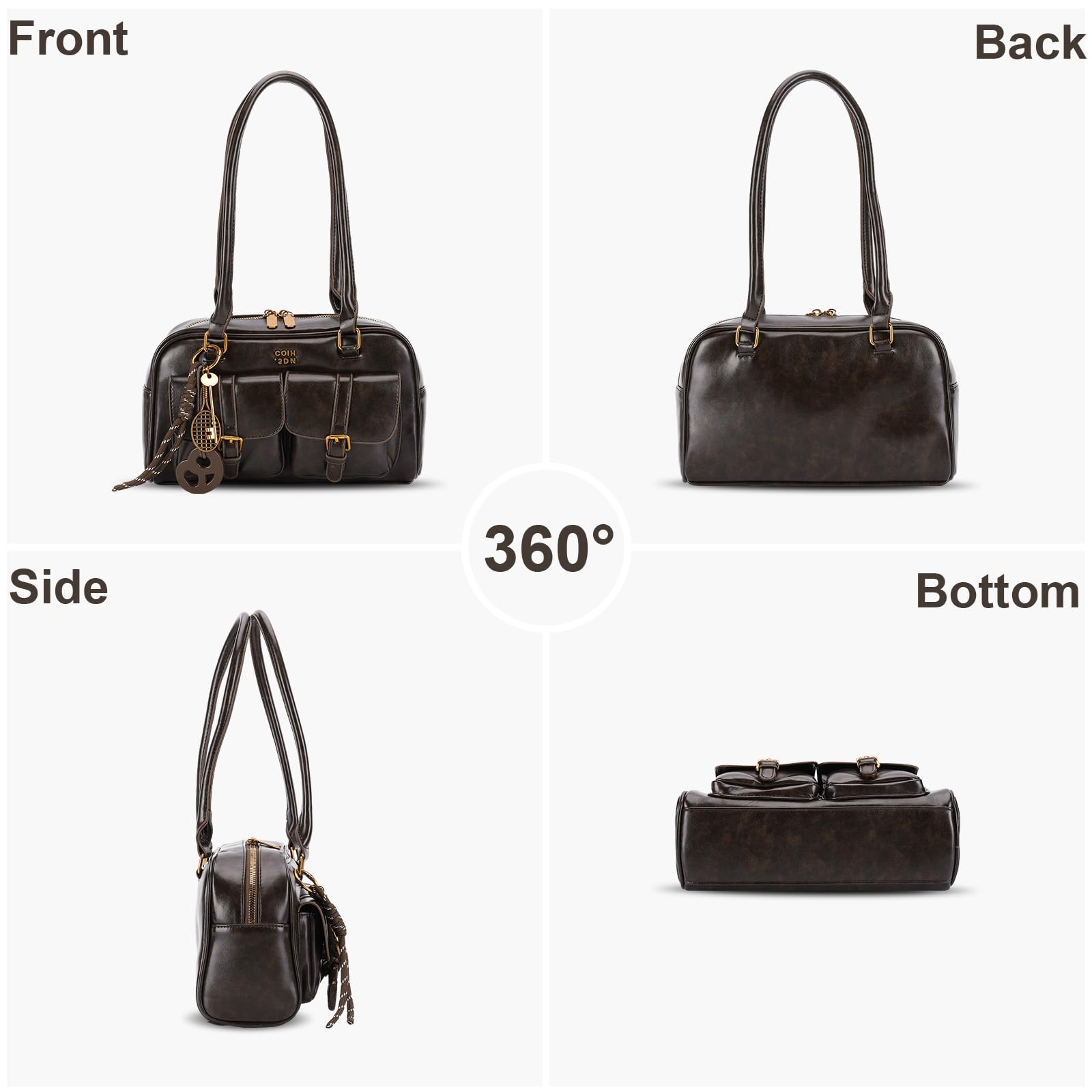 Retro Shoulder Bag Women YK Hobo Bag Boston Style Coffee Handbag