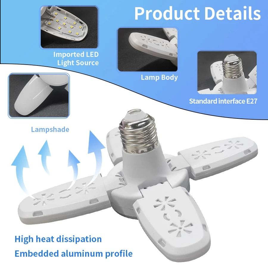 E27 Fan Shape LED Lamp Foldable 28W Light Bulb