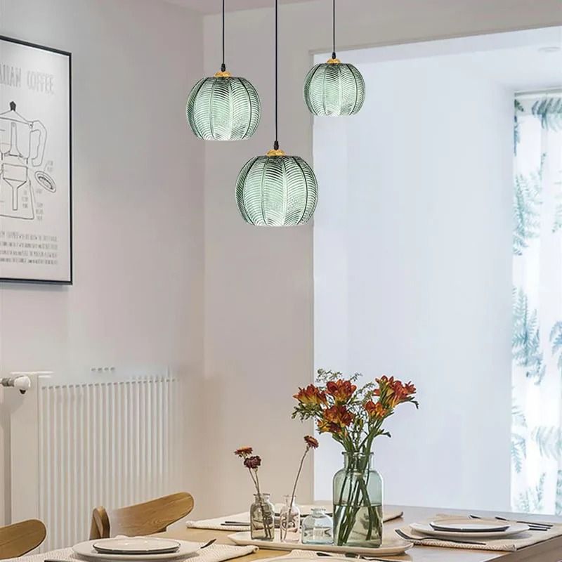 Nordic Glass Pendant Light with Green Leaf Pattern for Living Room Dining Room Bedroom or Study