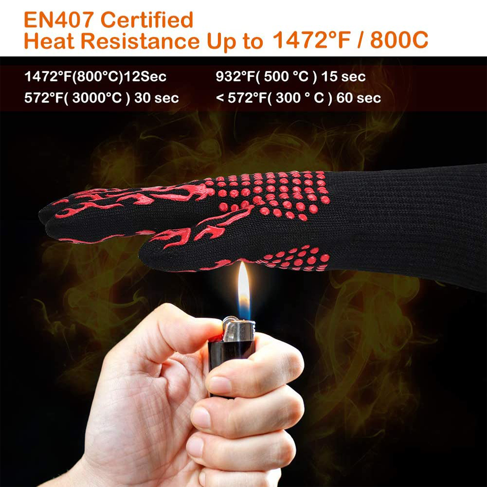 High Temperature Resistant BBQ Grill Gloves, Fireproof Barbecue Mitts, Non-Slip Oven Gloves