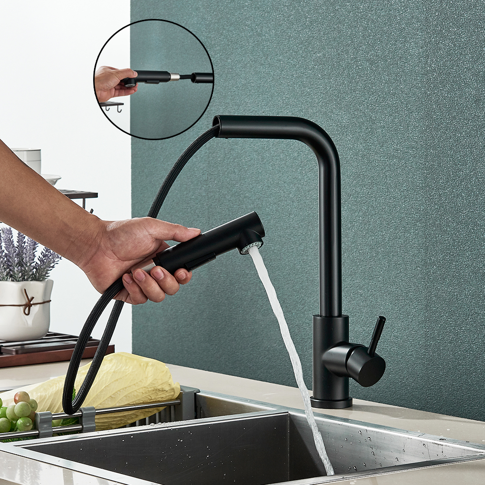 Stainless Steel Pull Out Kitchen Sink Faucet Hot Cold Water Mixer Tap with Two Mode Stream Sprayer Nozzle