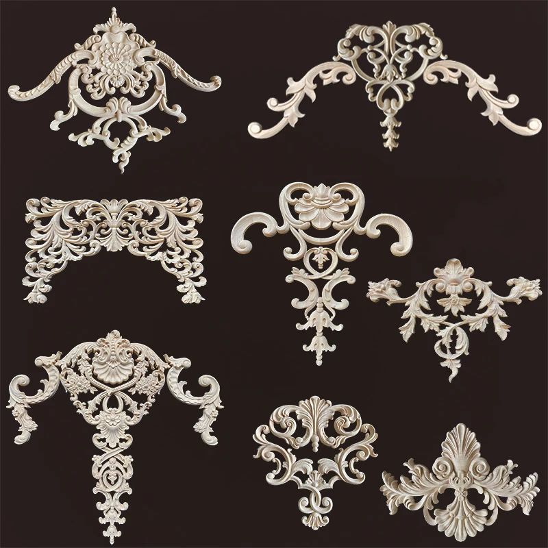 Floral Wood Corner Appliques for Furniture Decor