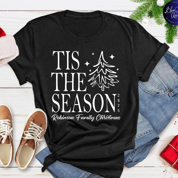 Tis The Season Christmas Shirt Personalized Family Matching Xmas Tree Holiday Tee