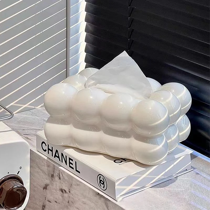 Marshmallow Style Tissue Storage Box, White and Black Plastic, New Type Tissue Box for Home, Restaurant and Office
