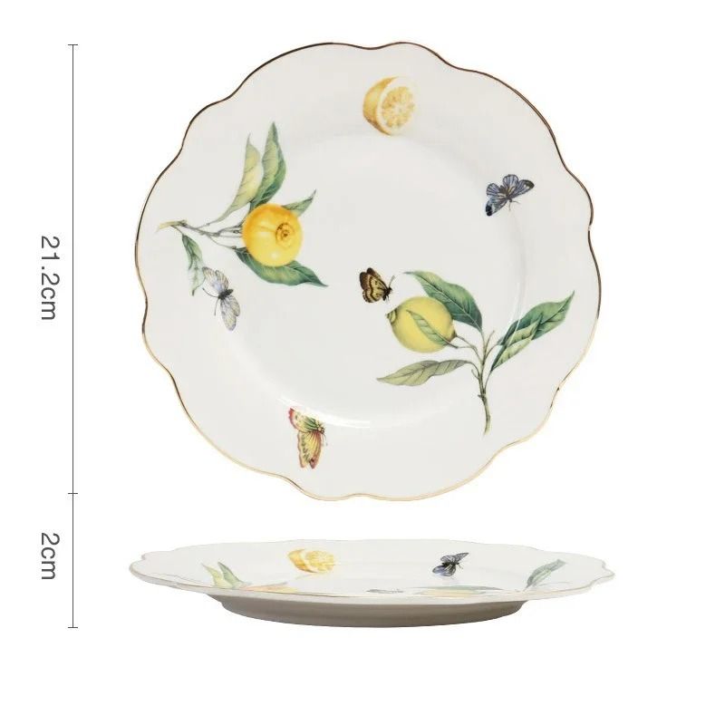 European Style Lemon Pattern Ceramic Dining Set – Elegant Dinner, Steak & Dessert Plates