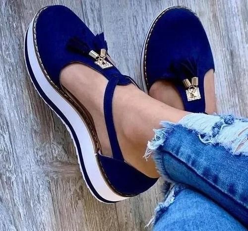 Womens Tassel Buckle Platform Sandals Flat Casual Adjustable Strap