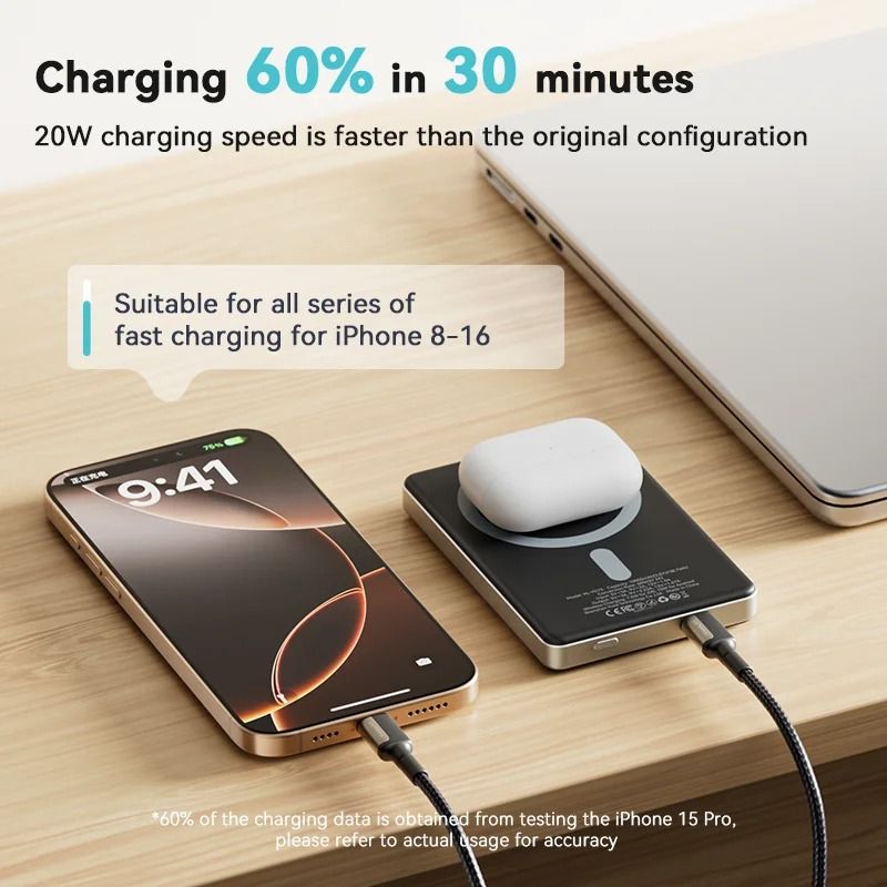 KUULAA 10000mAh Magnetic Power Bank – 20W PD Fast Charging Wireless Charger for iPhone 16, 15 & 14