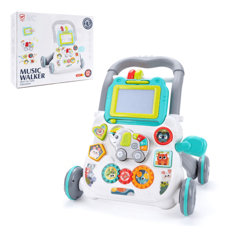 Baby Push Walker with Music & Drawing Board – Multifunction Learning Activity Walker for Toddlers