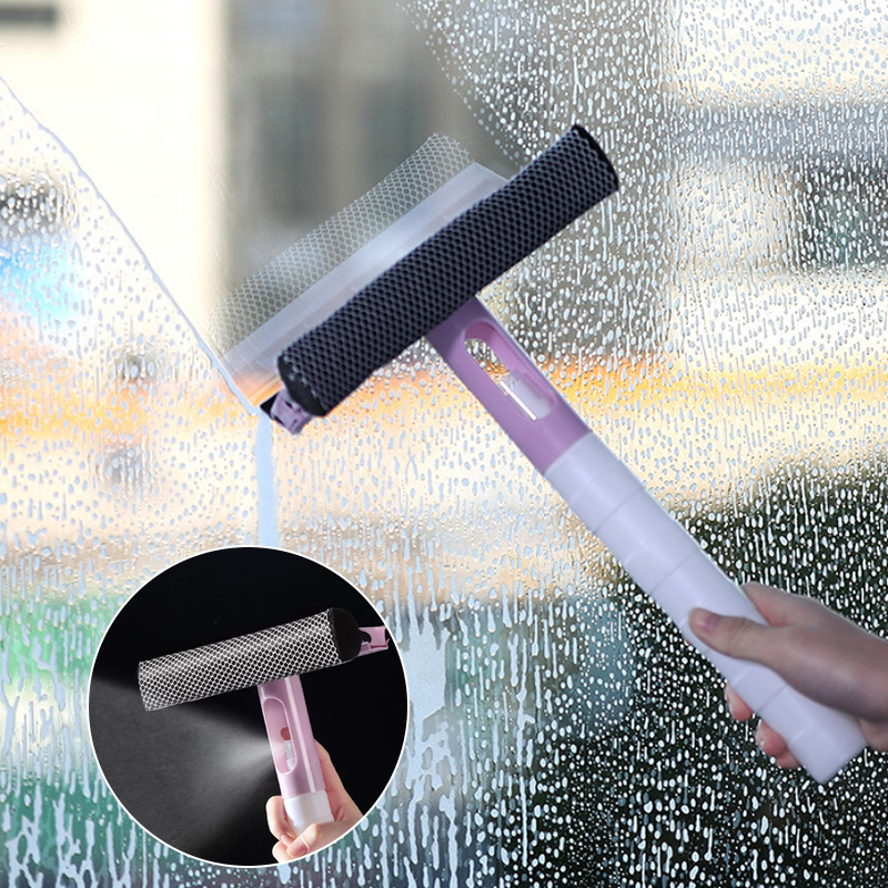 Glass Wiper Window Cleaning Brush Double-sided Squeegee Wiper with Spray for Mirror Window