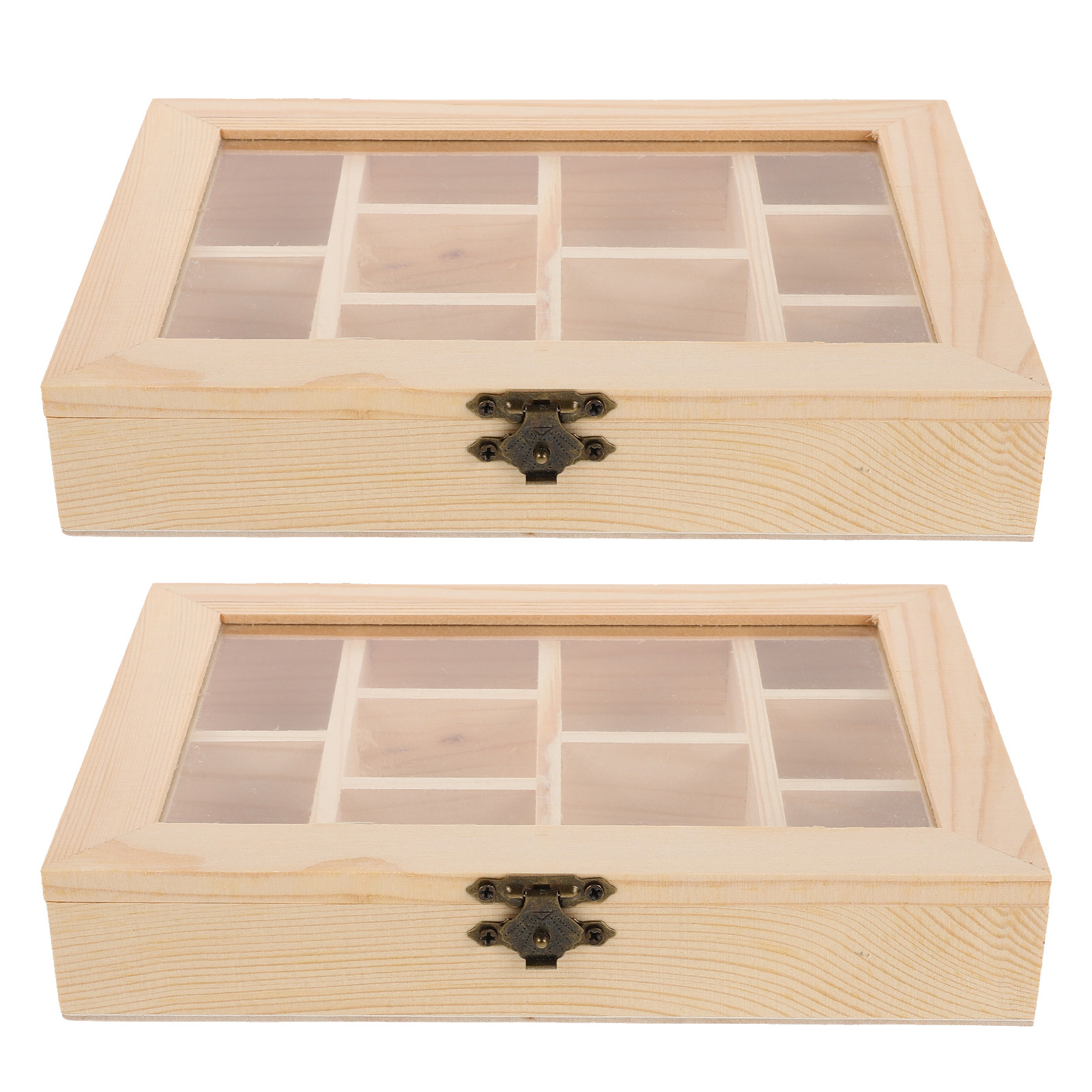 Wooden Rock & Crystal Display Case with Glass Lid Vintage crystal storage box Organizer