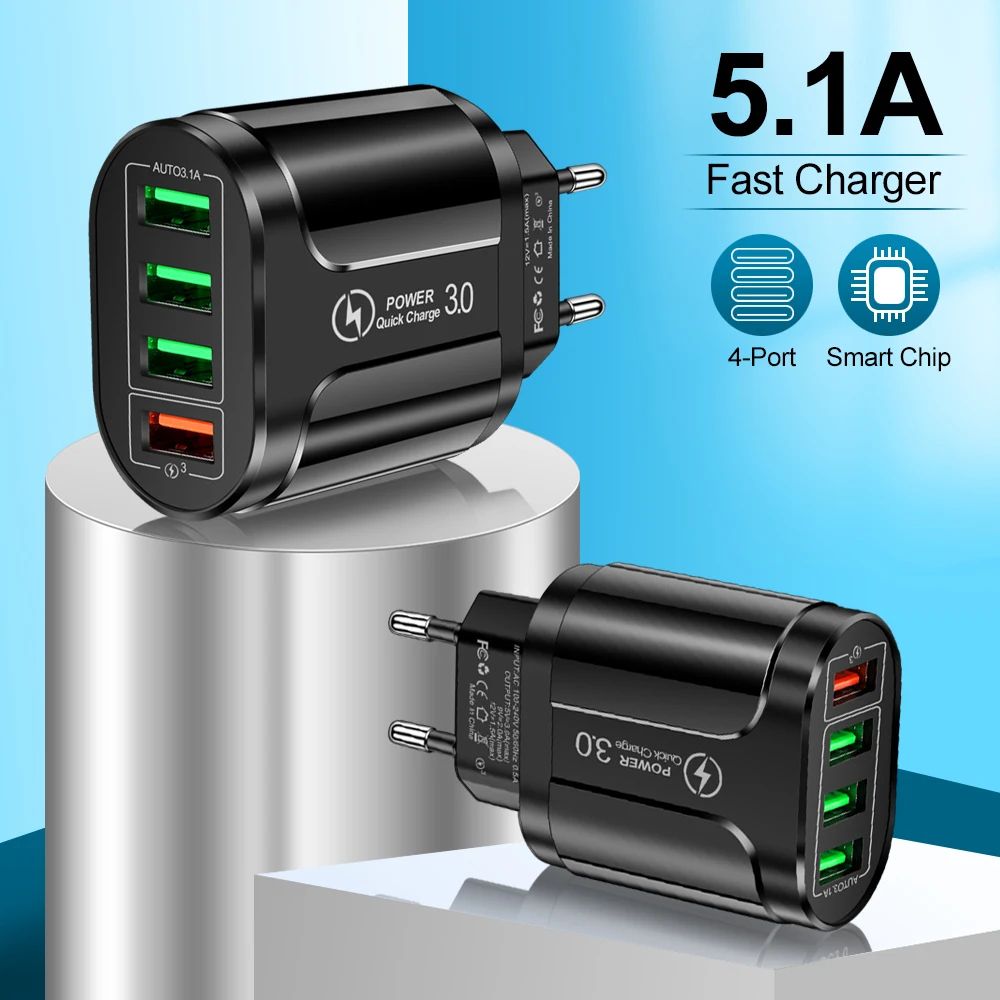 PowerQuad 48W 4-Port USB Fast Charger with Quick Charge 3.0 Wall Adapter