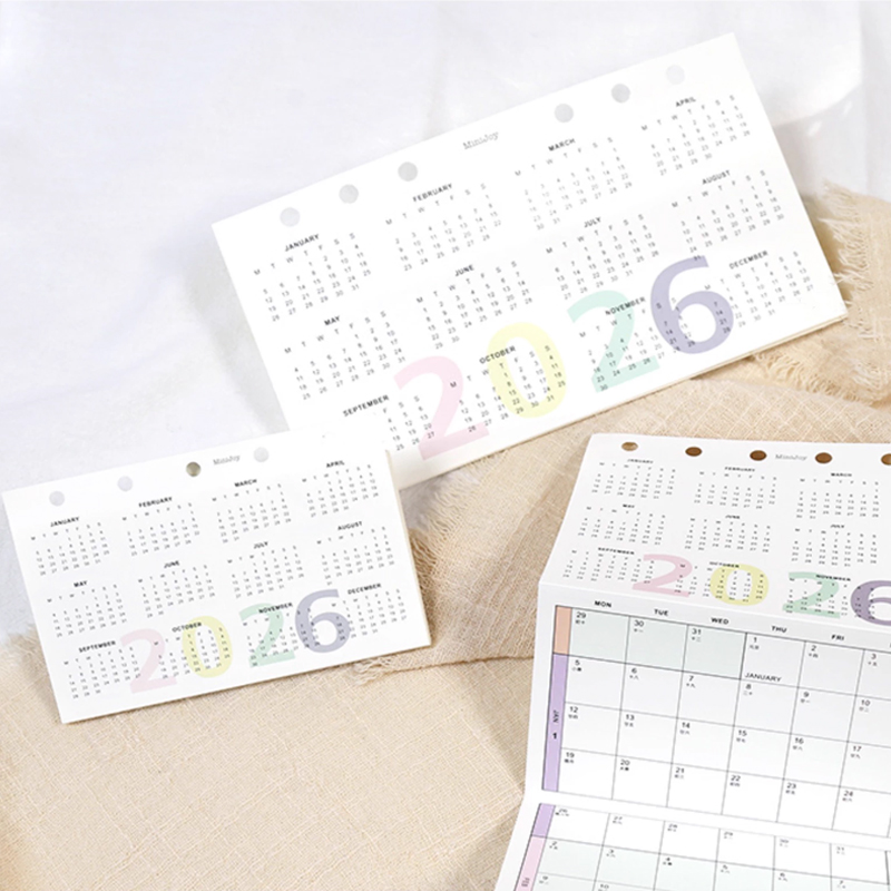 Calendar Colorful Yearly Monthly Planner Refills, Calendar Fold Design Loose Leaf Paper, Reusable Planner Pages