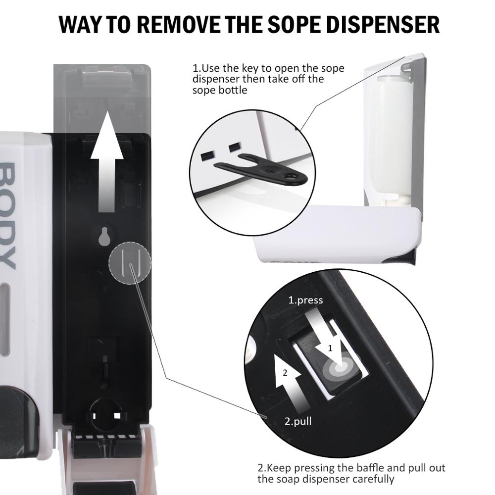 Soap Dispenser Wall-mount, Shower Bath Shampoo Dispenser, Liquid Soap Container, Bathroom Accessories
