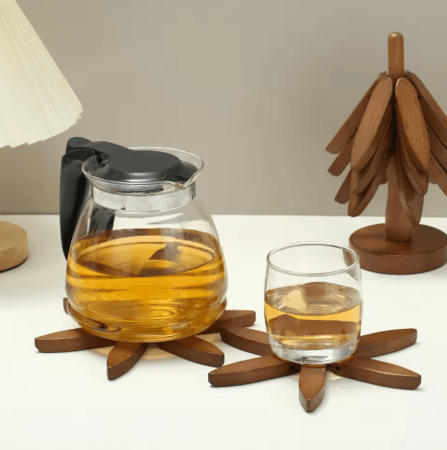 WalnutShield Wood Heat Resistant Trivet – Premium Walnut Wood Table Mat & Anti-Scald Pot Holder