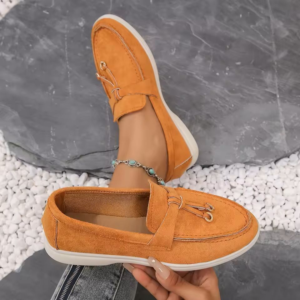 Lefu Womens Soft Leather Retro Lazy Step On Flats