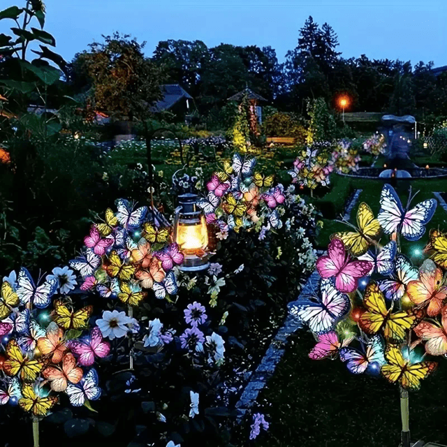 FlutterGlow Solar LED Butterfly Flower Lights for Outdoor Garden Decor
