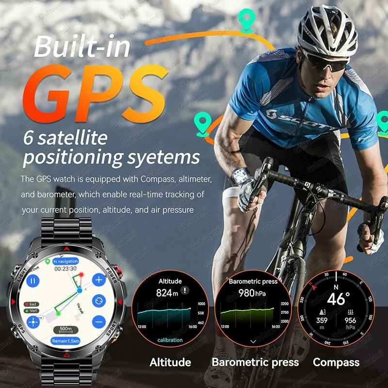 2025 GPS Map Navigation Smartwatch | AMOLED HD Display & Compass | Executive 3ATM Waterproof NFC Bluetooth Call System
