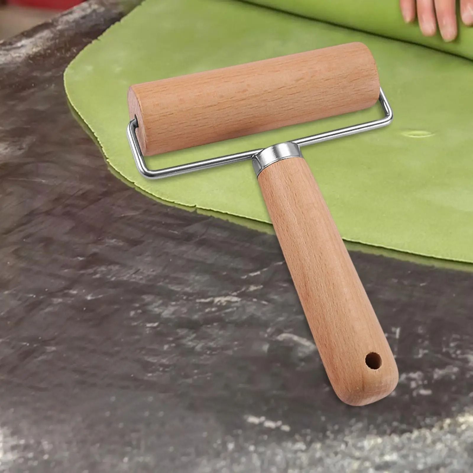 Wooden Rolling Pin with Handles Nonstick Dough Roller