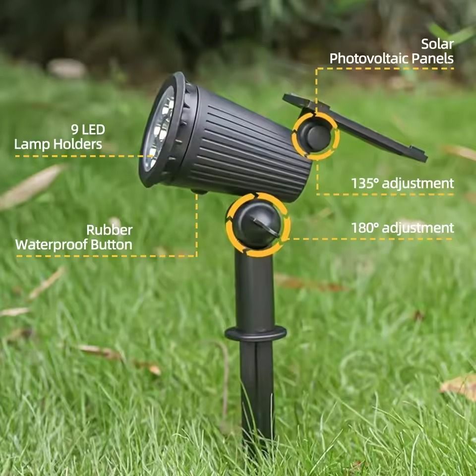 9 LED RGB Solar Spot Lights Waterproof Outdoor Landscape Lights Adjustable Brightness