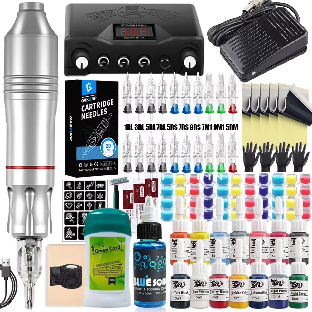 Professional Rotary Tattoo Machine Kit – Complete Tattoo Pen Set with Power Supply & Needles