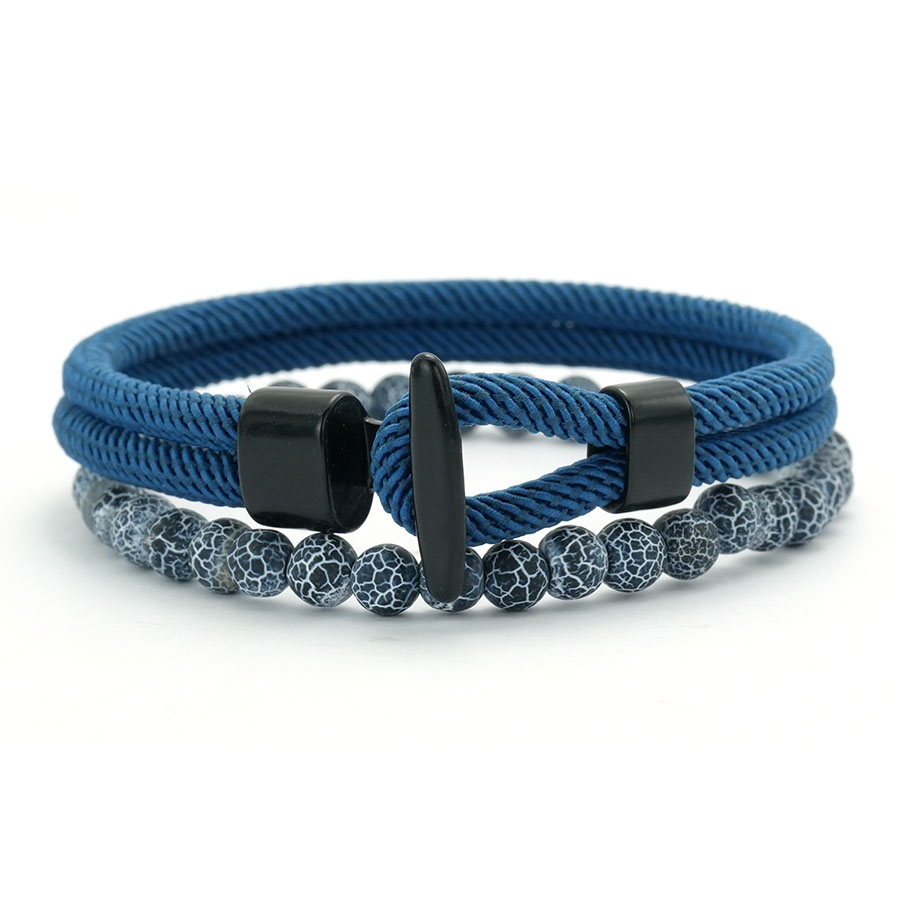 Men Nautical Rope Bracelet with Natural Malachite Beads Handmade Hook Clasp