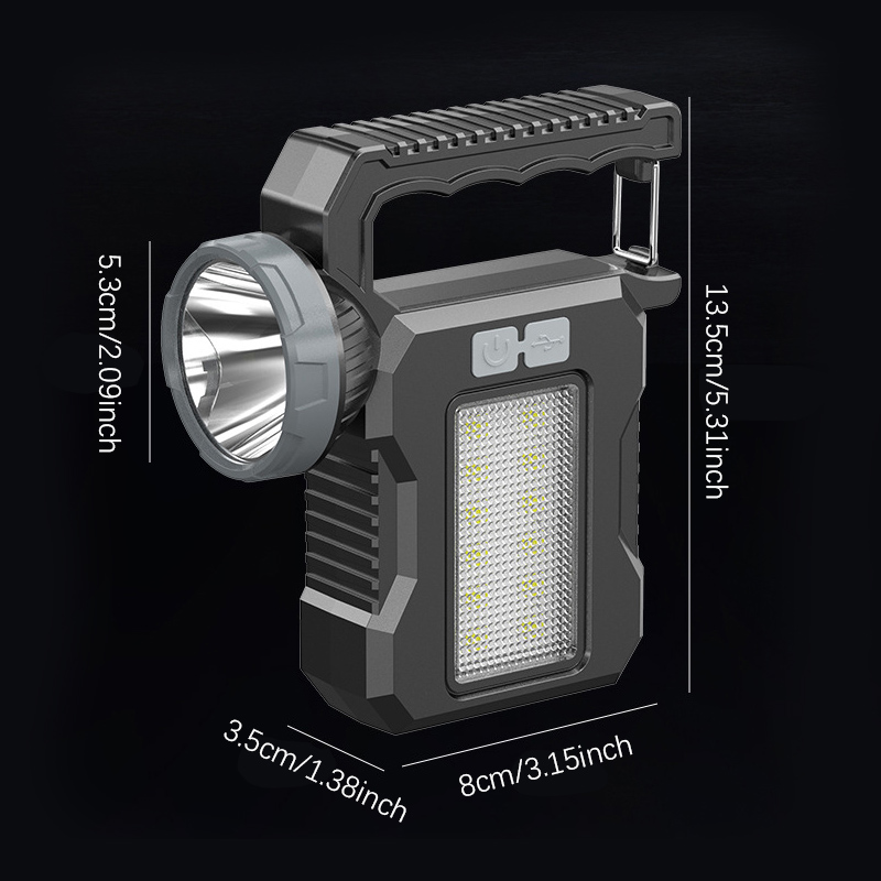Powerful Solar Flashlight Searchlight, Outdoor Camping Lamp with COB Work Light for Hiking and Fishing